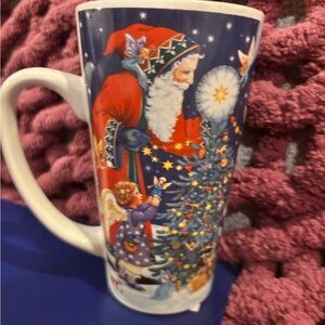 Tall Santa & Christmas Tree Holiday Mug - Red and Navy